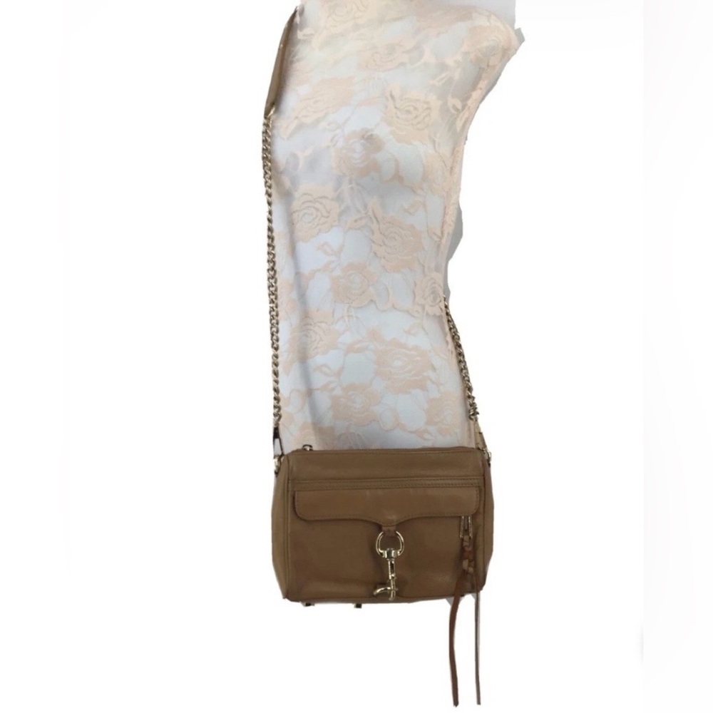 Rebecca Minkhoff Mini Mac Crossbody Chain Leather Hook Designer Bag Taupe Career